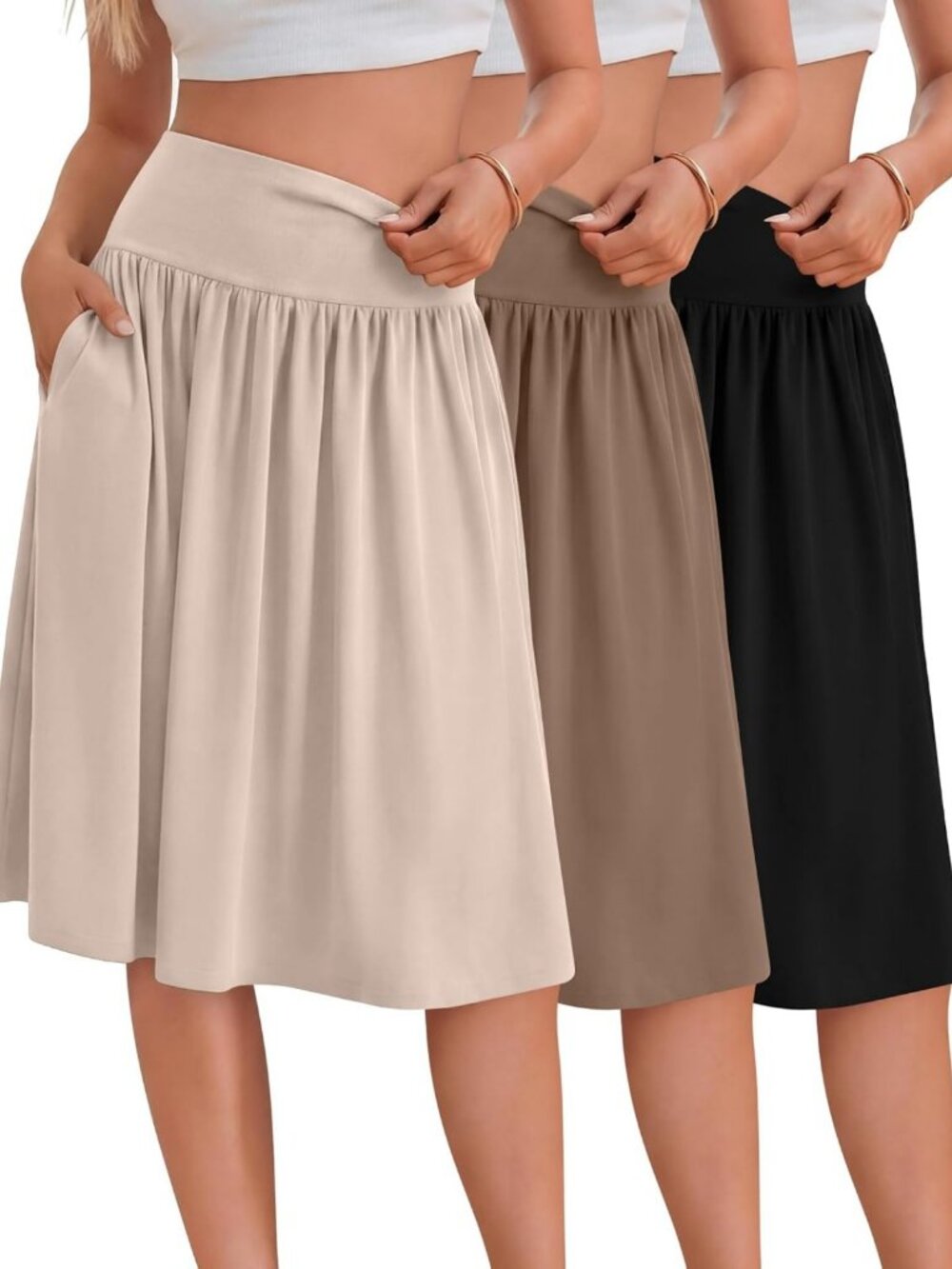 3 Pack Women's Summer Midi Skirts - Lightweight, Stylish & Versatile Fashion